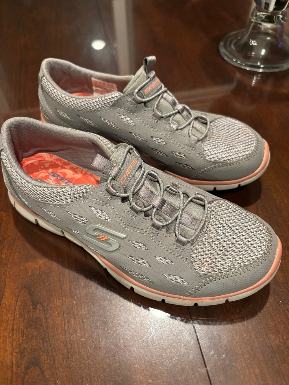 Skechers Gray and Coral Slip-On Walking Sneakers for Women